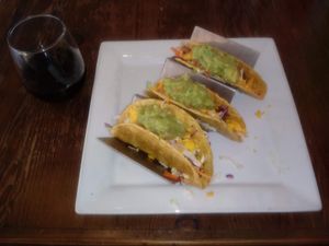 Cheeseburger tacos filled with burger crumbles, cheese, slaw, and sour cream at VegeNation in Las Vegas