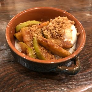 Apple Cobbler with coconut milk ice cream. Very good. at VegeNation in Las Vegas