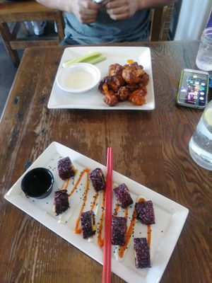 Sushi rolls and buffalo cauliflower at VegeNation in Las Vegas