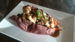 Black bean chili stuffed sweet potato at VegeNation in Las Vegas