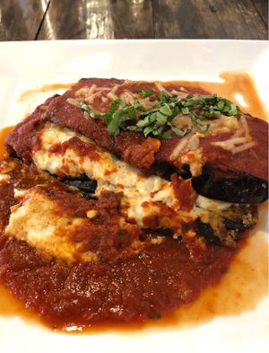 The Eggplant Stacks, very tasty. The cashew Ricotta is a game changer!   at VegeNation in Las Vegas