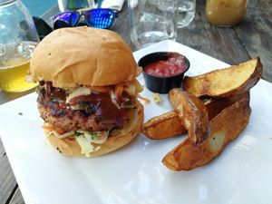 Vege nation burger with mac 'n' cheese on top at VegeNation in Las Vegas