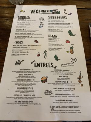Menu at VegeNation in Las Vegas