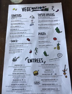 Menu at VegeNation in Las Vegas