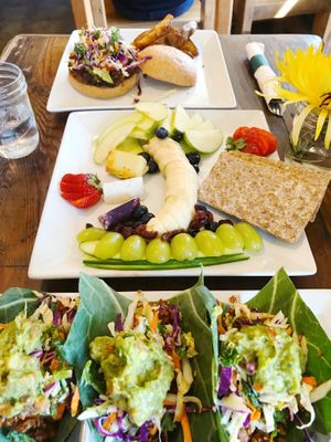 Tacos, fruit platter, burger and fries at VegeNation in Las Vegas