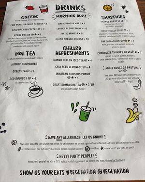 Drinks menu at VegeNation in Las Vegas