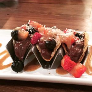 Chocolate tacos with caramel sauce at VegeNation in Las Vegas