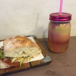 vegan sandwich and fresh pressed juice at iPhame in Rome