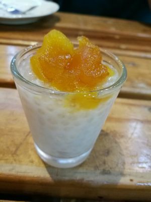 Sago pudding with sweet mango at Baiyoke Sky Hotel Fruit Buffet in Bangkok