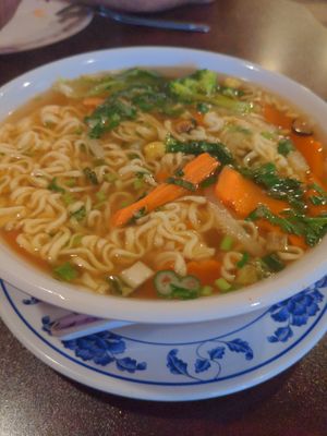 Vegan egg noodle soup at Phnom Penh in North Olmstead
