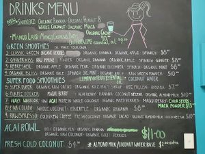 drinks menu at Karanaki's Raw Food in Fremantle