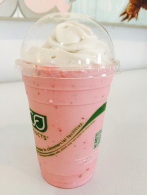 Vegan cherry shake with whipped coconut cream.  at Planet Yum in Vero Beach