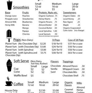 menu front at Planet Yum in Vero Beach