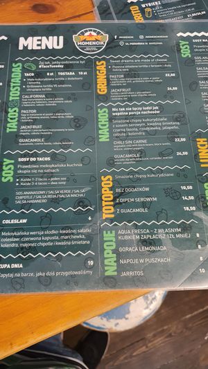 Menu. Has no English one at Momencik in Warsaw