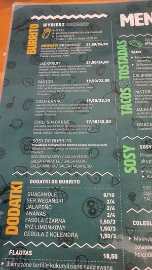 Menu. Has no English one at Momencik in Warsaw