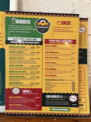 Menu  at Momencik in Warsaw