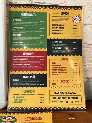 Menu  at Momencik in Warsaw