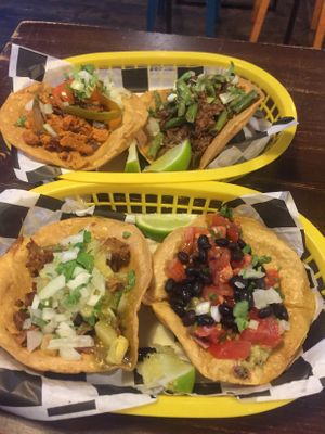 Tostadas - all 4 available (california, jackfruit, pastor, guacamole) at Momencik in Warsaw