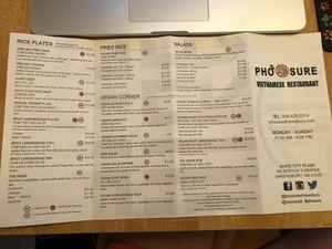 Menu 2 at Pho Sure in Shrewsbury