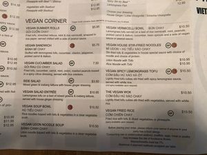 Better pic of the Vegan Menu 🌱  at Pho Sure in Shrewsbury