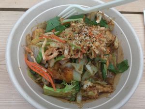 veggies and mock chicken at King CookDaily in East London