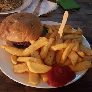 cheese burger and chips at Just FaB - Food Bus in East London