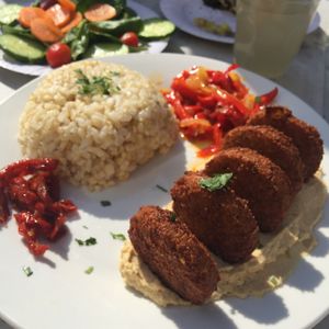 falafel with brown rice at Just FaB - Food Bus in East London