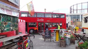 JustFab doubledecker vegan restaurant in London at Just FaB - Food Bus in East London