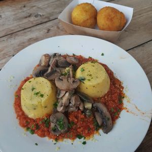 Polenta and arancini at Just FaB - Food Bus in East London