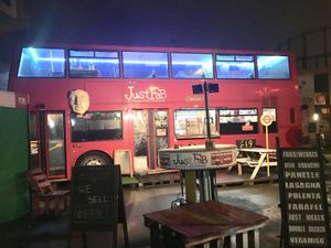 Double Decker Bus Converted into Vegan Cafe at Just FaB - Food Bus in East London