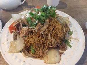 egg less noodle stir fry at The Purple Mint - El Cajon Blvd in San Diego