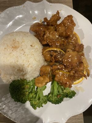 orange soy protein “chicken"  at The Purple Mint - El Cajon Blvd in San Diego