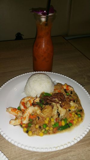 Shrimp In Lobster Sauce & Thai Tea at The Purple Mint - El Cajon Blvd in San Diego