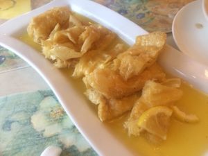 Tofu in citrus sauce at Joyous Vegetarian in Kowloon