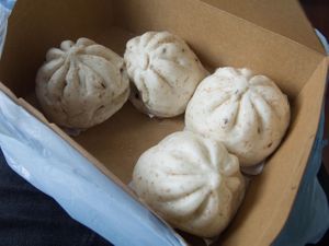 Vegan BBQ Buns Dim Sum takeout. at Joyous Vegetarian in Kowloon