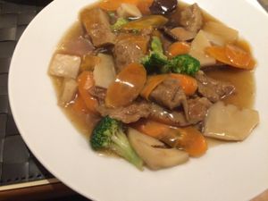 seitan with mushroom and bamboo  at Vegesana & One Ramen in Barcelona