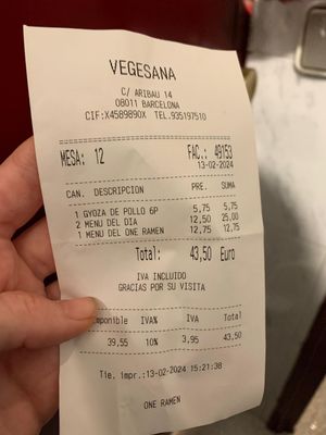 Ticket at Vegesana & One Ramen in Barcelona
