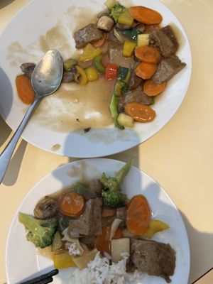 Seitan with mixed vegetables - vegan. (sorry, we started eating it before remembering to take a photo)  at Vegesana & One Ramen in Barcelona