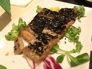 tofu marinated with algae at Vegesana & One Ramen in Barcelona