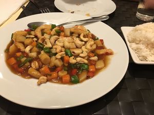 vegan shrimps with cashew sauce at Vegesana & One Ramen in Barcelona