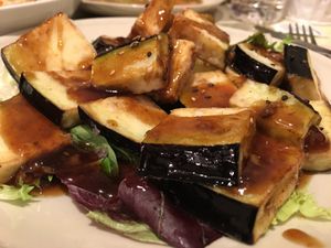 Salted spicy roasted aubergine  at Vegesana & One Ramen in Barcelona