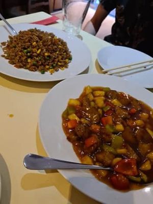 Fried rice and sweet and sour “pork” at Vegesana & One Ramen in Barcelona