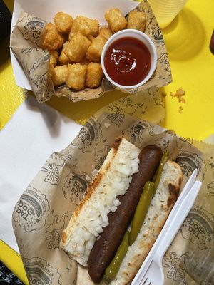 Chipotle Vegan dog. tator tots.  at Dat Dog - Magazine St in New Orleans