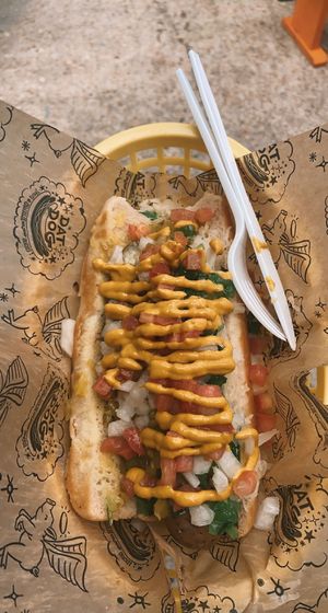 smoked apple sage w “chefs choice"  at Dat Dog - Magazine St in New Orleans