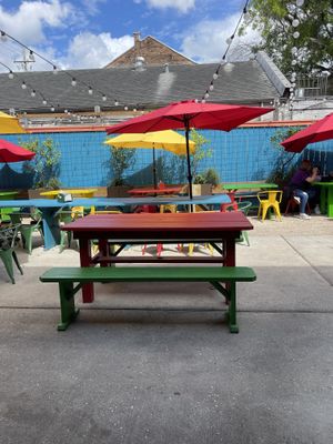 Outdoor seating  at Dat Dog - Magazine St in New Orleans