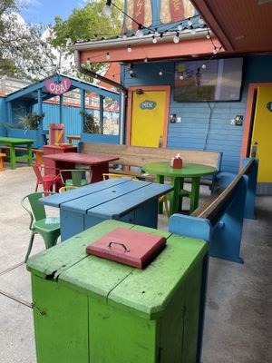 Outdoor seating  at Dat Dog - Magazine St in New Orleans