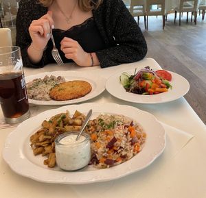 Gyros & mushrooms with potato fritter dumpling  at Landhaus Beckmann in Kalkar