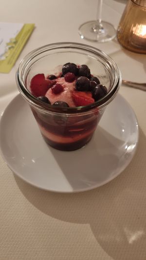 Dessert - Mousse with berries at Landhaus Beckmann in Kalkar