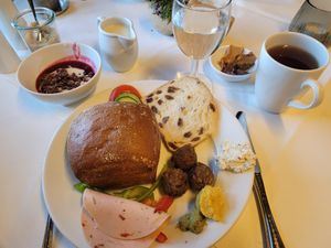 My breakfast (Among other things vegan meatballs) at Landhaus Beckmann in Kalkar