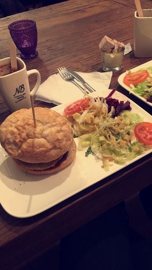Vegan Burger and hot chocolate  at Chocolate House - Herbes in Luxembourg City